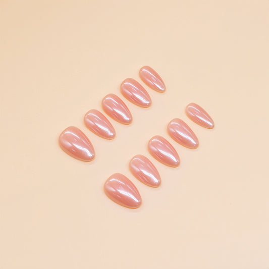 Peach Glaze nude press-on nails by You Are Angel with almond shape and high-gloss finish – soft peach-pink neutral shade.