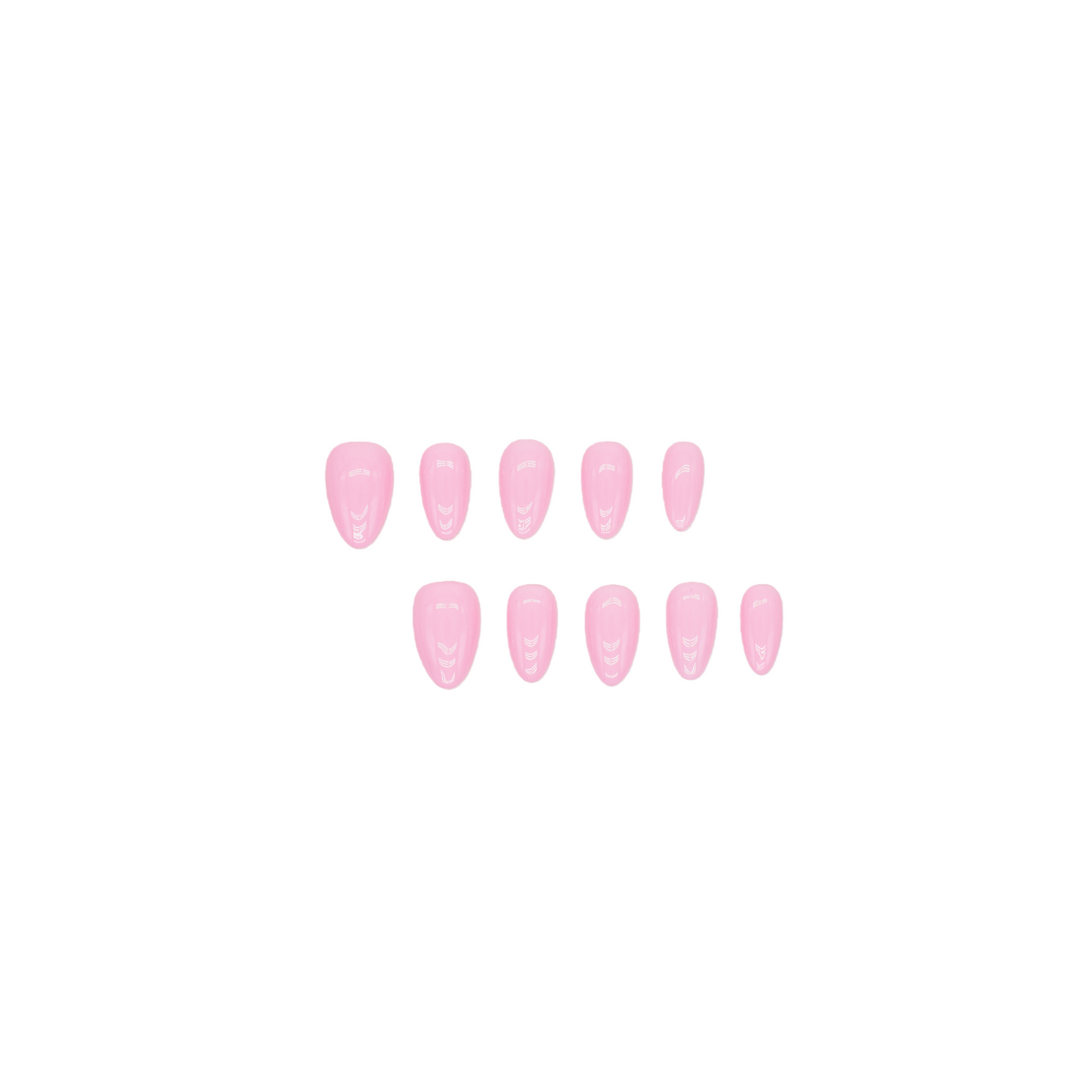 Set of pink nail polish strips on a white background