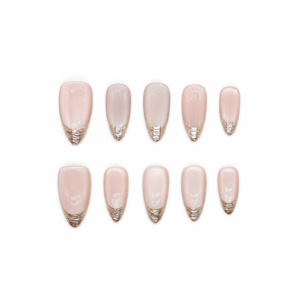 Silver Silk French sheer nude press-on nails with finely layered metallic silver tips — product set on a snow-white background.