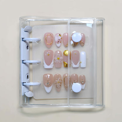 Angel’s Nail Storage Brochure — transparent 4-page organizer case for storing and displaying press-on nail sets.