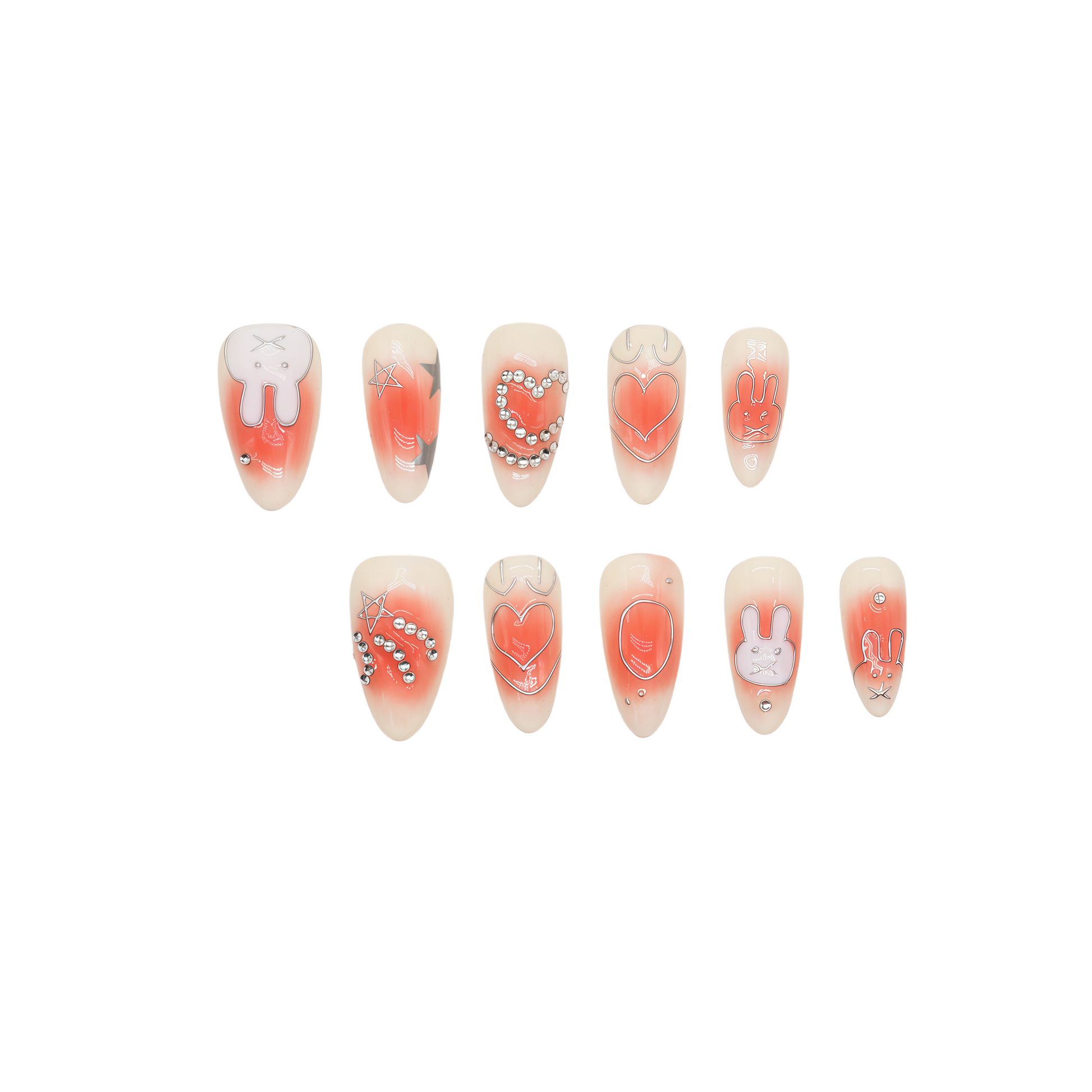 Set of decorative nail art on a white background
