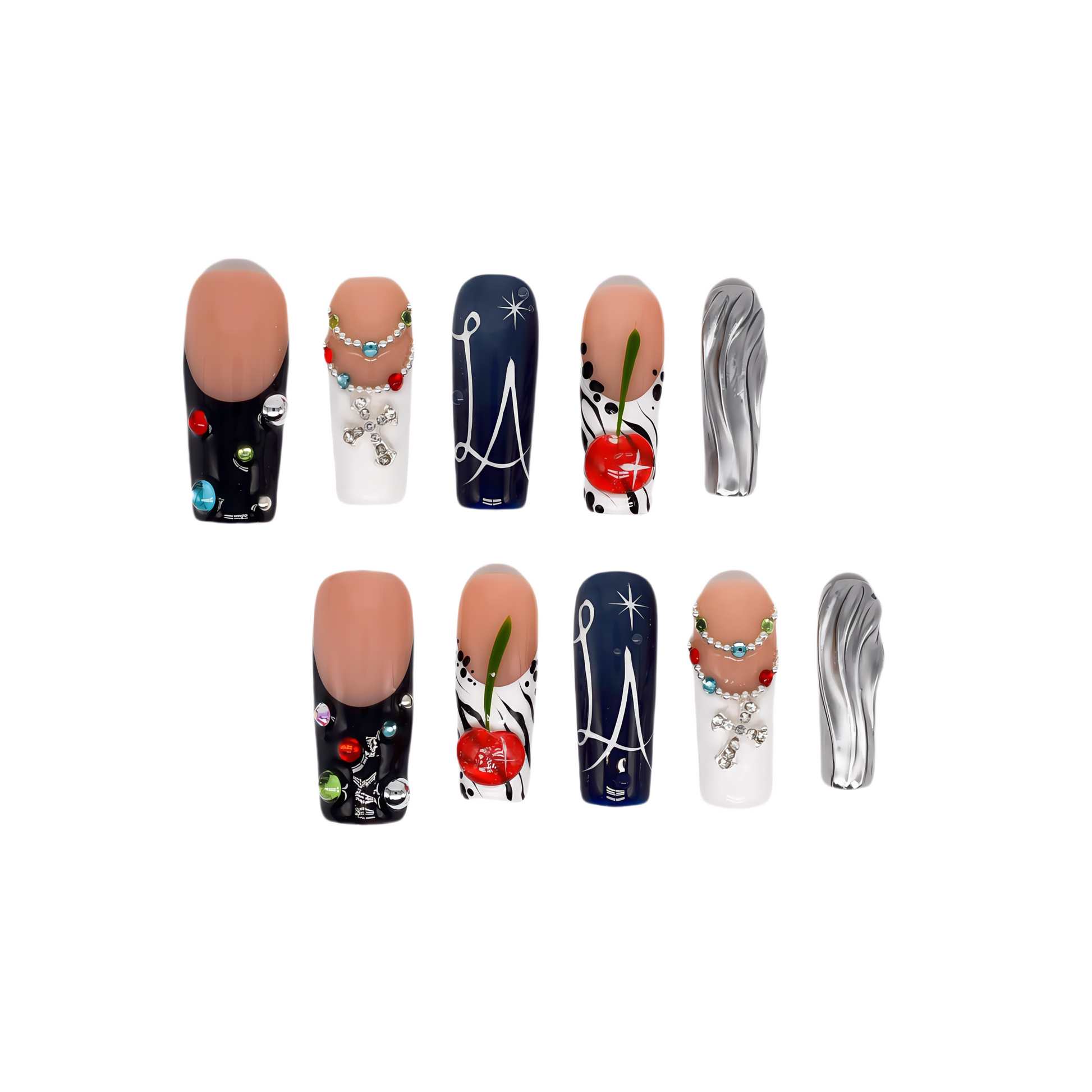 Set of nail art designs on a white background