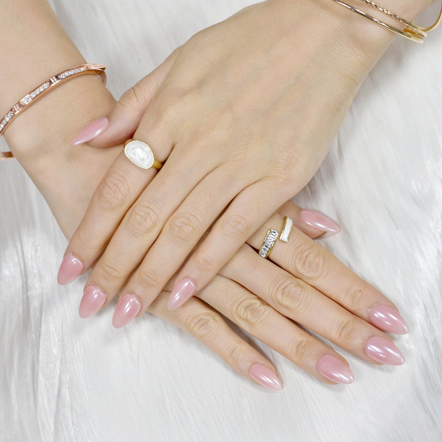 Peach Glaze nude press-on nails by You Are Angel with almond shape and high-gloss finish – soft peach-pink neutral shade.