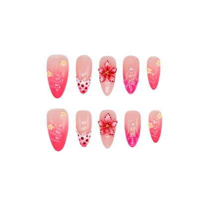 Set of nail art designs with floral patterns on a white background