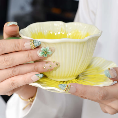 Summer fruit themed press on nails featuring lemons, blueberries and gingham nail art.