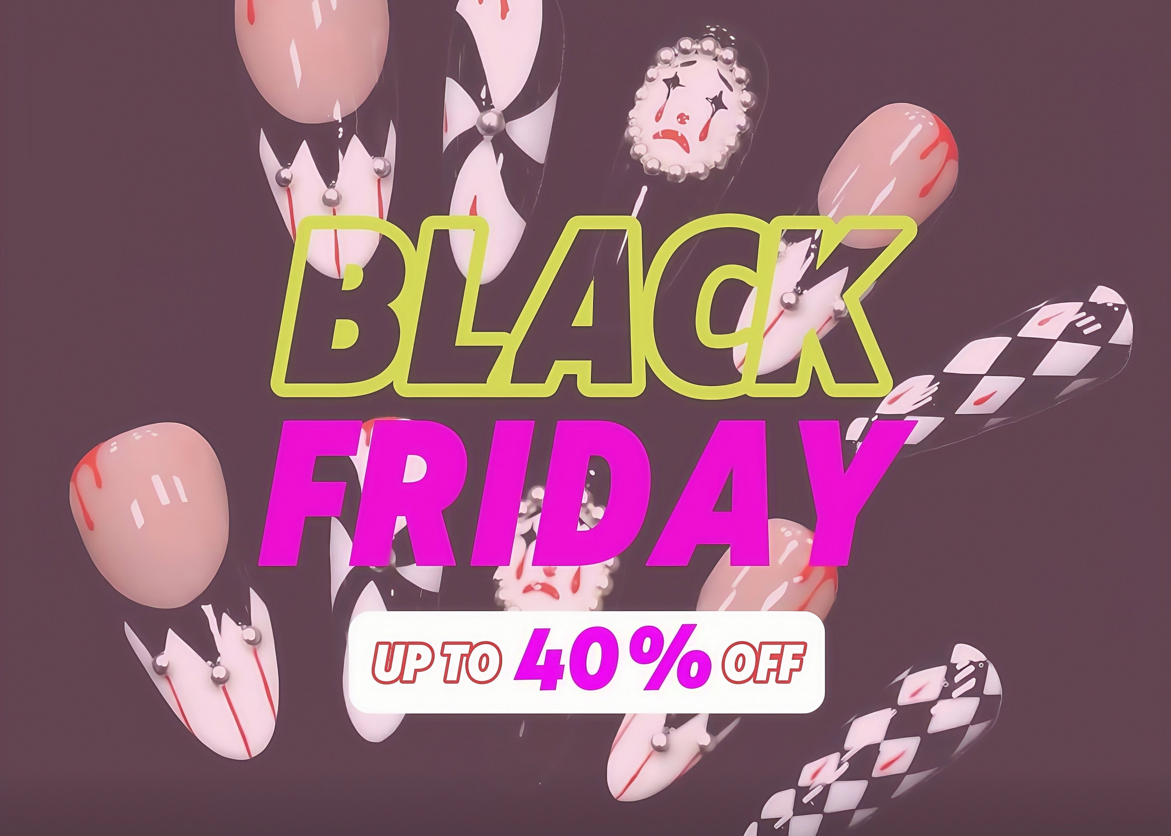 Black Friday sale advertisement with balloons and discounts on a dark background